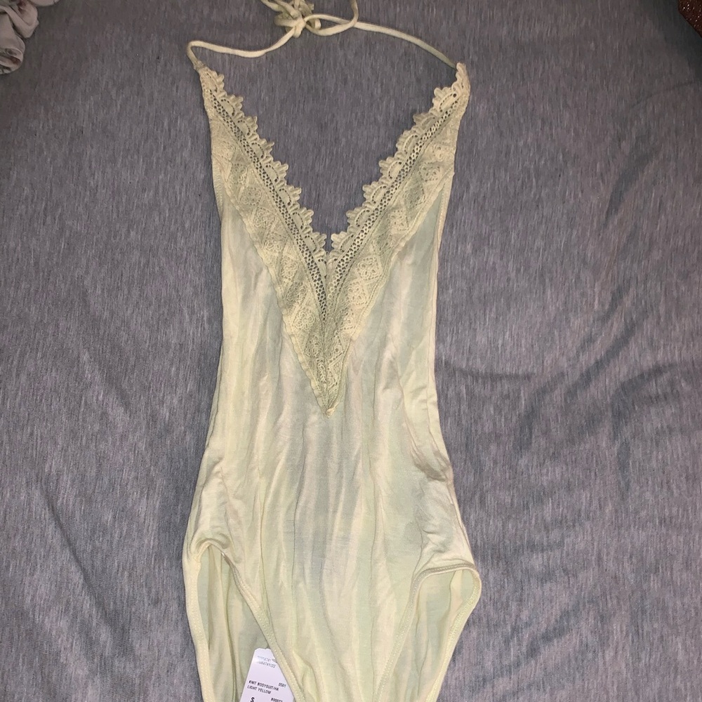 Yellow crochet tie bodysuit